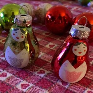 Small Christmas Ornaments, Red, Green and White / Ornaments Set of 8 Small.